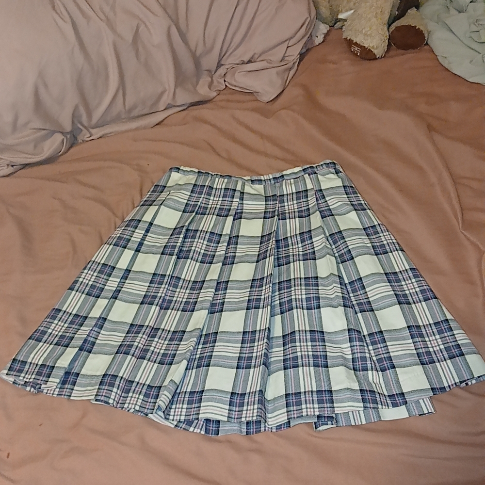 White and Blue Mini Skater Skirt